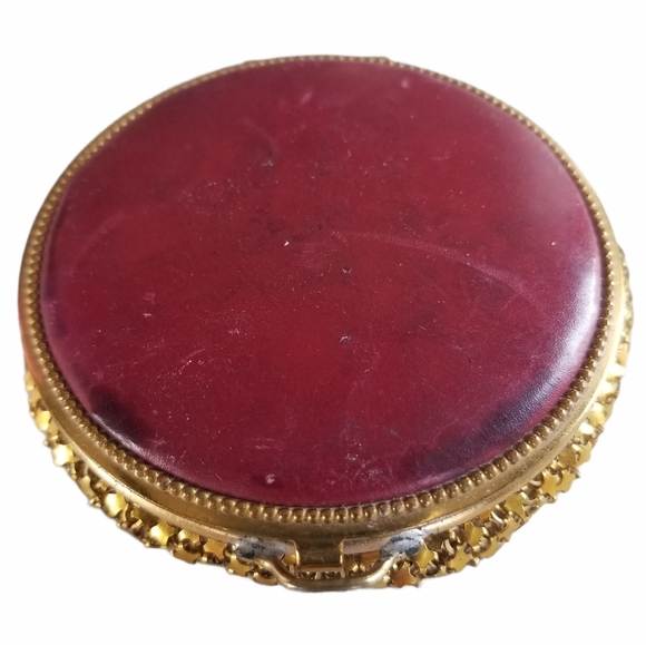 Vintage Antique Art Deco 1920s Leather Gold Tone Metal Mesh Mirrored Compact - Picture 4 of 13